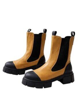 Free People Maren Mid Chelsea Boots Tan & Black Leather Lug Sole EU 39.5 NEW